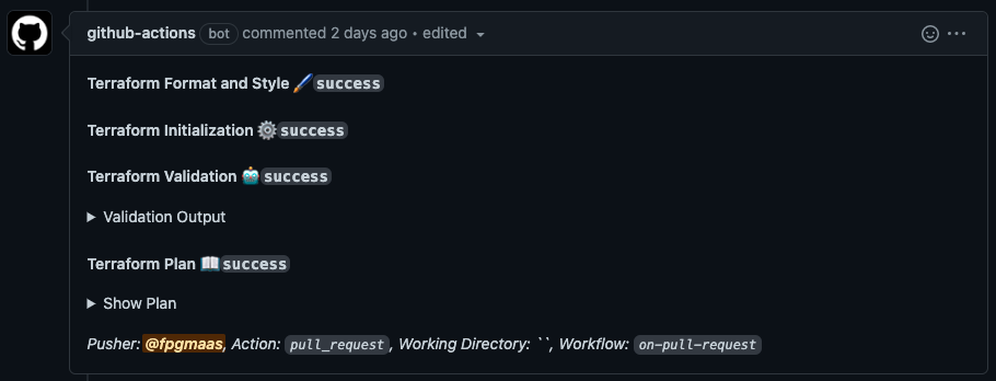 Terraform Pull Request comment